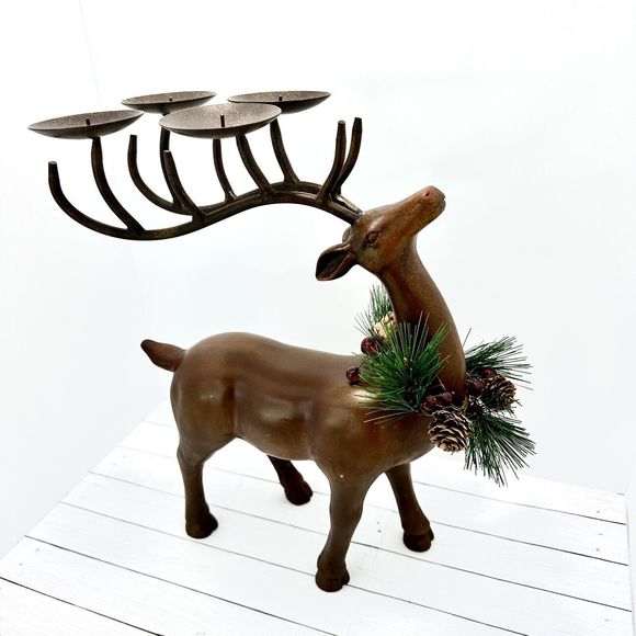 Large Resin Votive Candle Reindeer - Picture 2 of 16